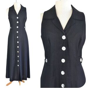 90s Vintage Black Maxi Linen Blend Dress by Jessica